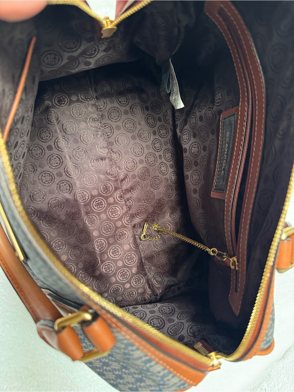 Beanpole Bourke Brown Canvas Monogram Satchel with Tan Leather Trim - Picture 12 of 14
